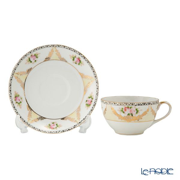 【1点限り】オールドノリタケ 金彩黒花模様帯 小薔薇文 ティーセット 6客揃え 17pcs