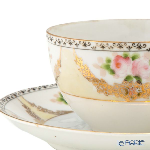 【1点限り】オールドノリタケ 金彩黒花模様帯 小薔薇文 ティーセット 6客揃え 17pcs