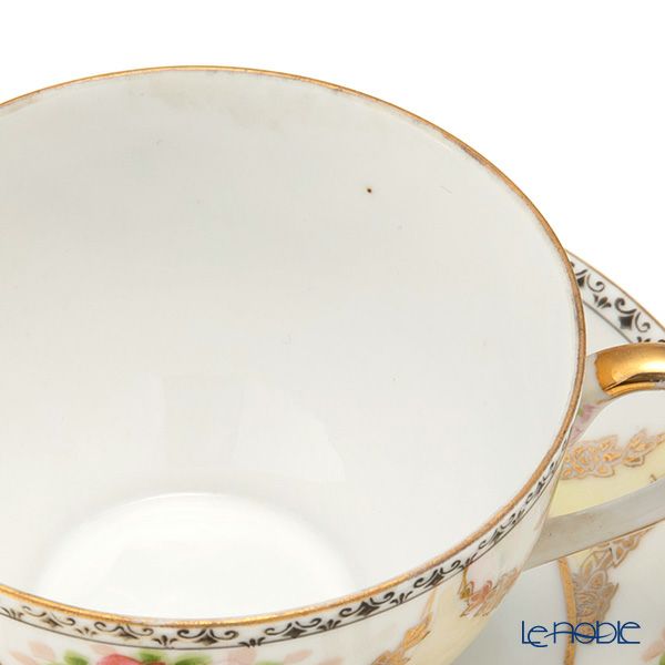 【1点限り】オールドノリタケ 金彩黒花模様帯 小薔薇文 ティーセット 6客揃え 17pcs