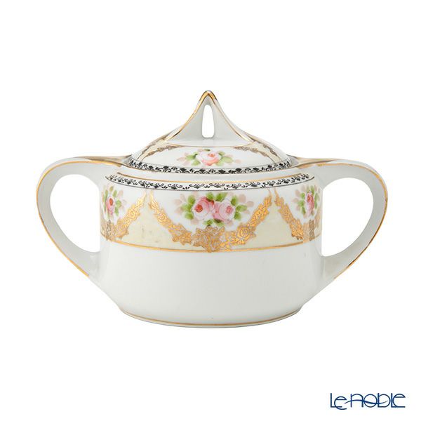 【1点限り】オールドノリタケ 金彩黒花模様帯 小薔薇文 ティーセット 6客揃え 17pcs