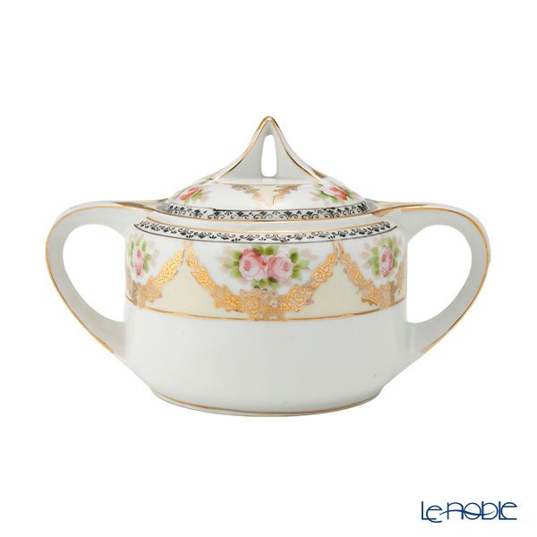 【1点限り】オールドノリタケ 金彩黒花模様帯 小薔薇文 ティーセット 6客揃え 17pcs