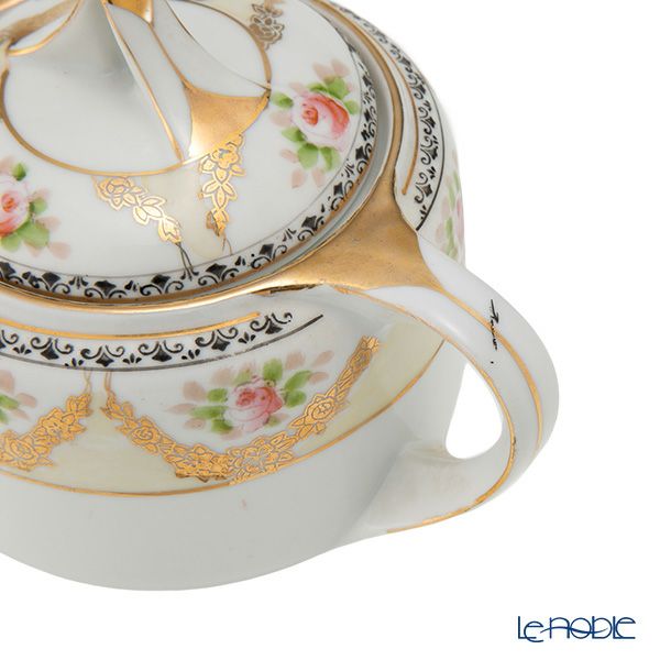 【1点限り】オールドノリタケ 金彩黒花模様帯 小薔薇文 ティーセット 6客揃え 17pcs