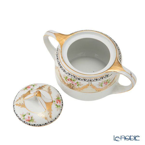 【1点限り】オールドノリタケ 金彩黒花模様帯 小薔薇文 ティーセット 6客揃え 17pcs