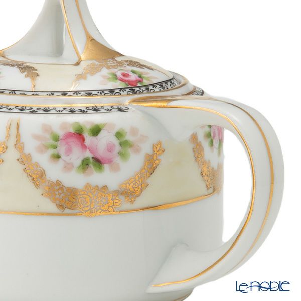 【1点限り】オールドノリタケ 金彩黒花模様帯 小薔薇文 ティーセット 6客揃え 17pcs