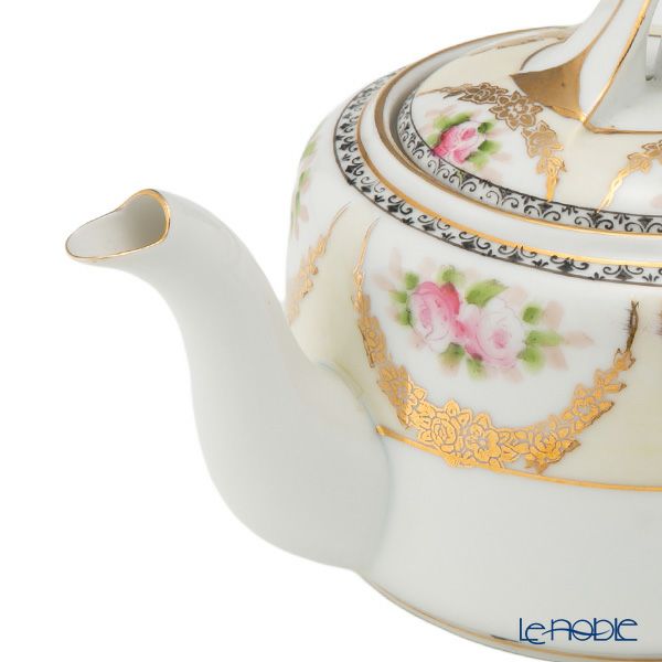 【1点限り】オールドノリタケ 金彩黒花模様帯 小薔薇文 ティーセット 6客揃え 17pcs