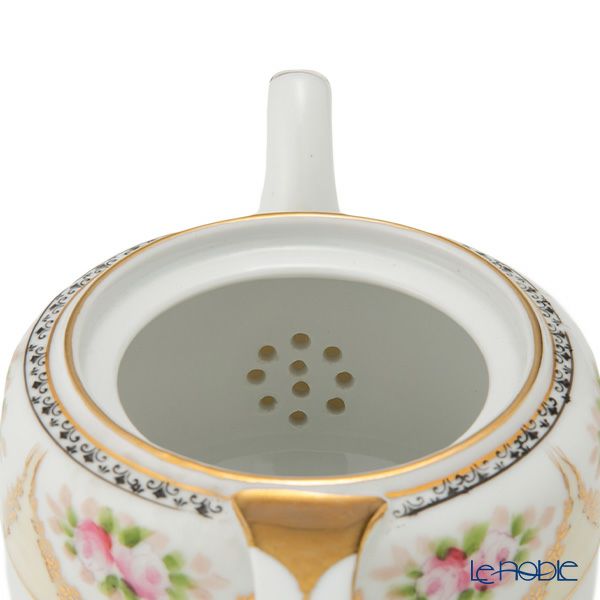 【1点限り】オールドノリタケ 金彩黒花模様帯 小薔薇文 ティーセット 6客揃え 17pcs