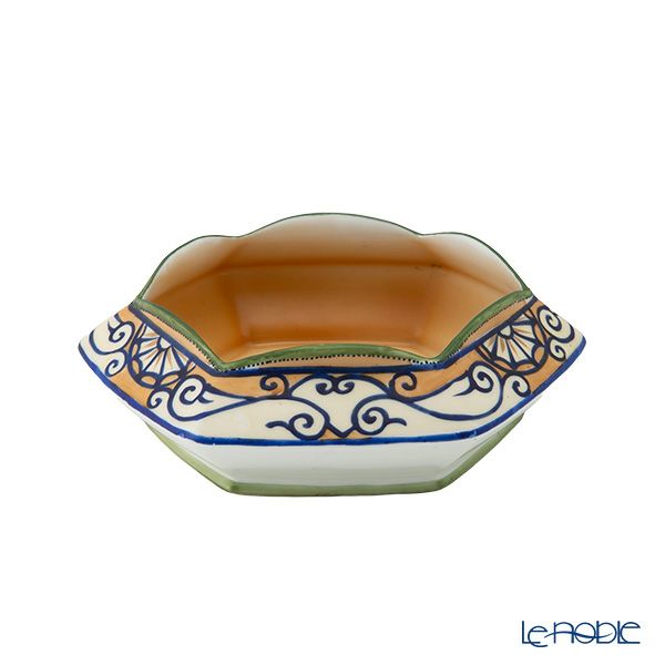 【1点限り】オールドノリタケ 点盛コバルト波模様帯 風車文 ボウル 六角型