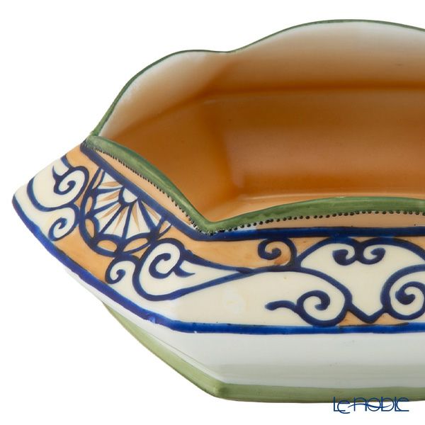 【1点限り】オールドノリタケ 点盛コバルト波模様帯 風車文 ボウル 六角型