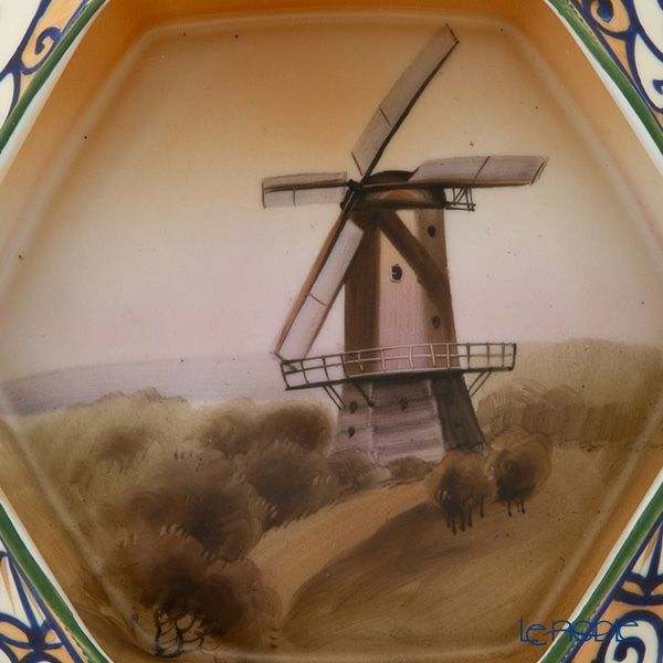 【1点限り】オールドノリタケ 点盛コバルト波模様帯 風車文 ボウル 六角型