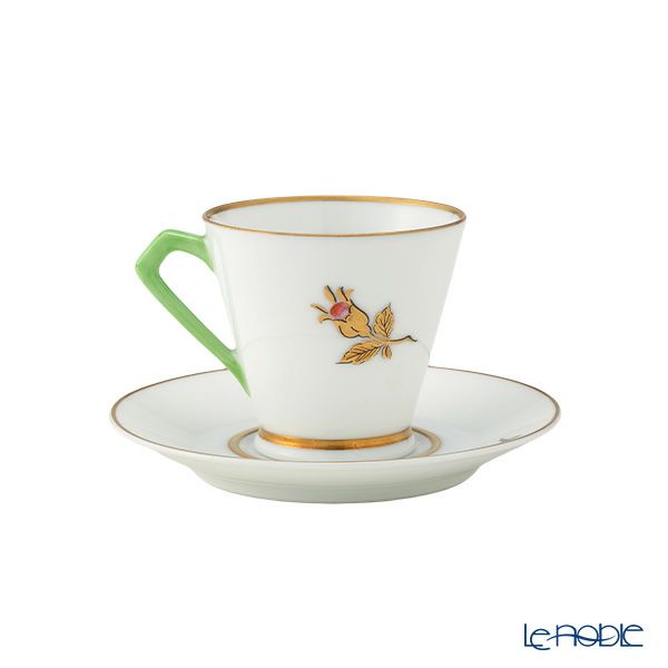 【1点限り】オールドノリタケ 金彩 薔薇文 デミタスカップ＆ソーサー 黄緑