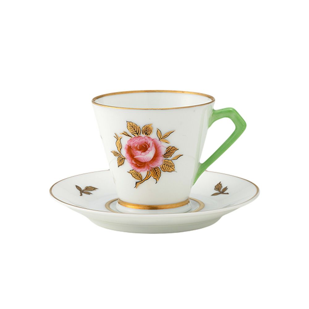 【1点限り】オールドノリタケ 金彩 薔薇文 デミタスカップ＆ソーサー 黄緑