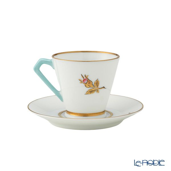 【1点限り】オールドノリタケ 金彩 薔薇文 デミタスカップ＆ソーサー 水色