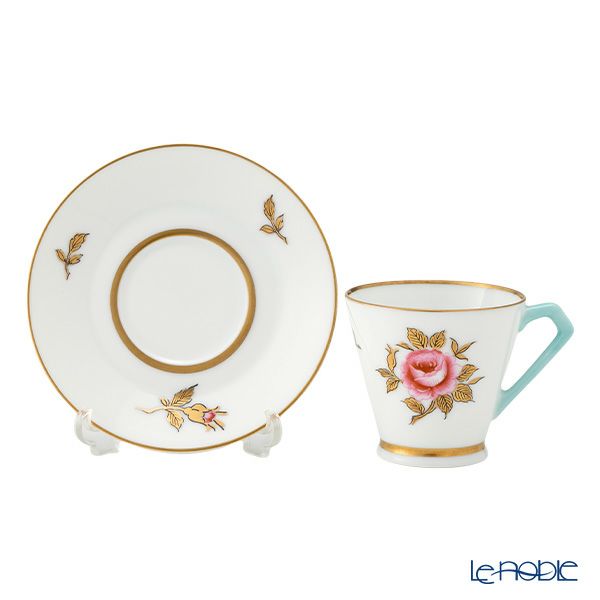 【1点限り】オールドノリタケ 金彩 薔薇文 デミタスカップ＆ソーサー 水色