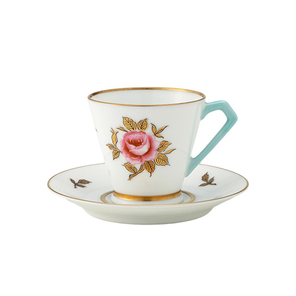 【1点限り】オールドノリタケ 金彩 薔薇文 デミタスカップ＆ソーサー 水色