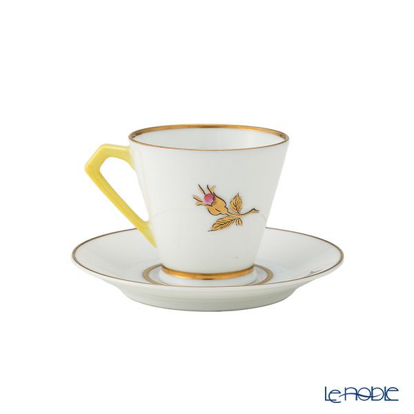 【1点限り】オールドノリタケ 金彩 薔薇文 デミタスカップ＆ソーサー 黄色