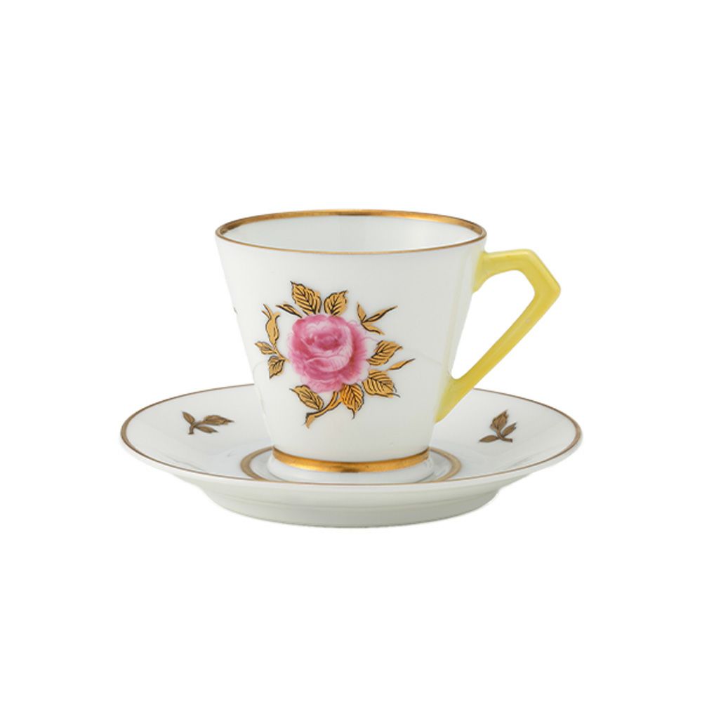 【1点限り】オールドノリタケ 金彩 薔薇文 デミタスカップ＆ソーサー 黄色