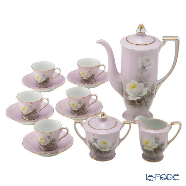 【1点限り】オールドノリタケ 金彩ピンク地 薔薇文 デミタスセット 5客揃え 15pcs 花型