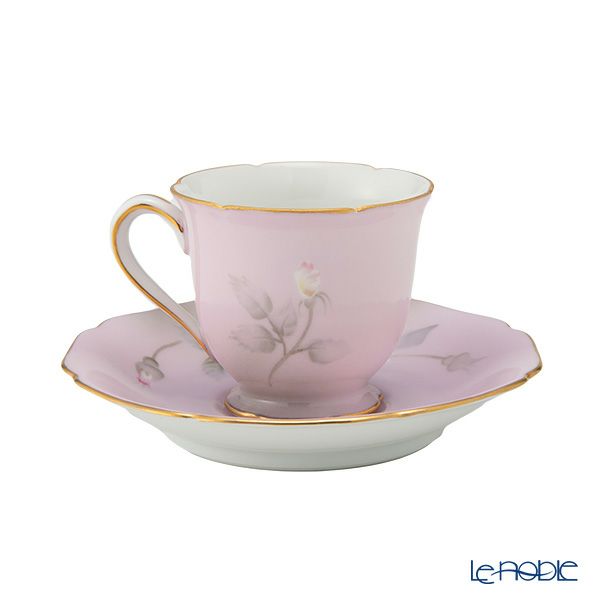 【1点限り】オールドノリタケ 金彩ピンク地 薔薇文 デミタスセット 5客揃え 15pcs 花型
