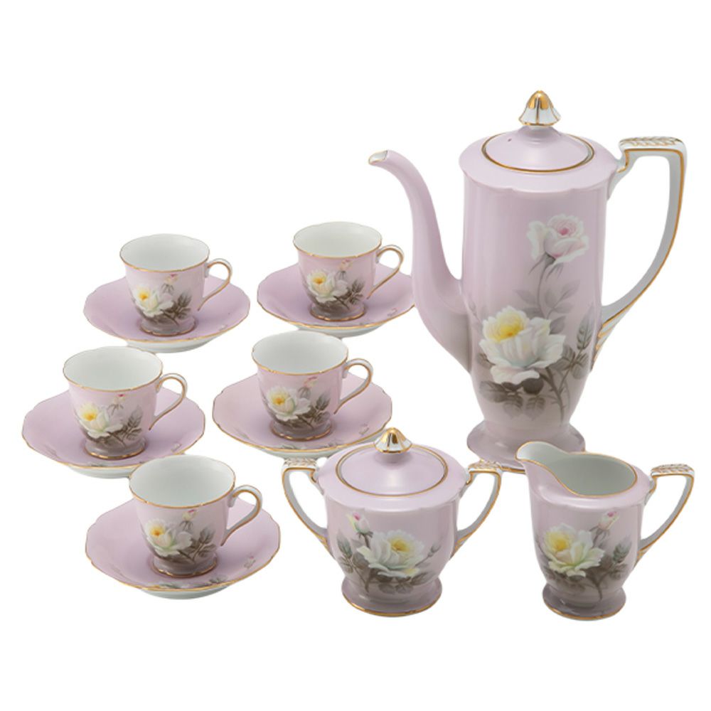 【1点限り】オールドノリタケ 金彩ピンク地 薔薇文 デミタスセット 5客揃え 15pcs 花型