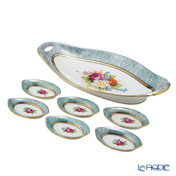 【1点限り】オールドノリタケ 金・ラスター彩 薔薇文 セロリーセット 7pcs