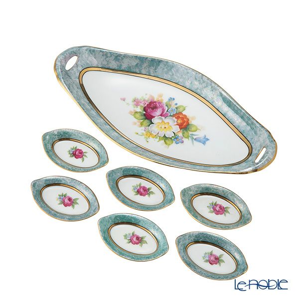 【1点限り】オールドノリタケ 金・ラスター彩 薔薇文 セロリーセット 7pcs