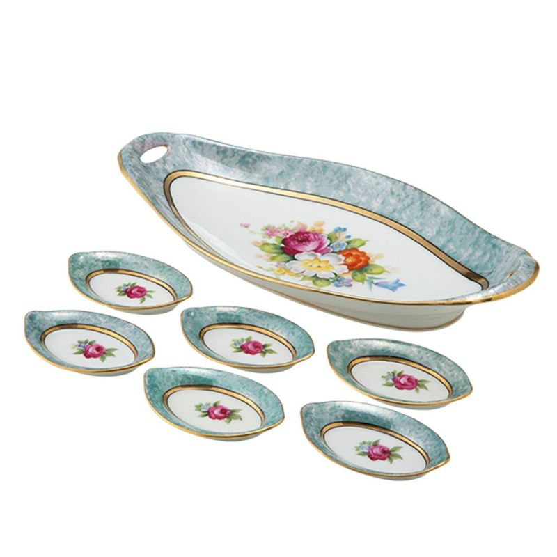 【1点限り】オールドノリタケ 金・ラスター彩 薔薇文 セロリーセット 7pcs