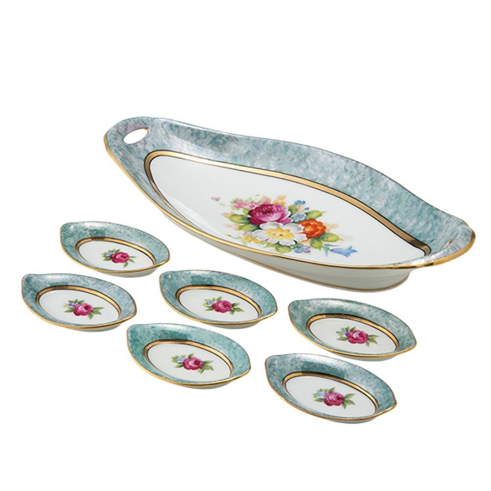 【1点限り】オールドノリタケ 金・ラスター彩 薔薇文 セロリーセット 7pcs