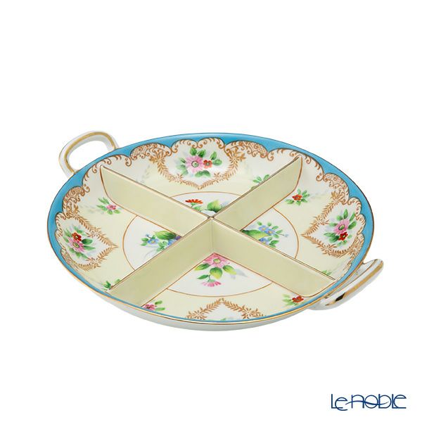 【1点限り】オールドノリタケ 金彩水色帯 花模様 ボウル 両手付 4つ取分け