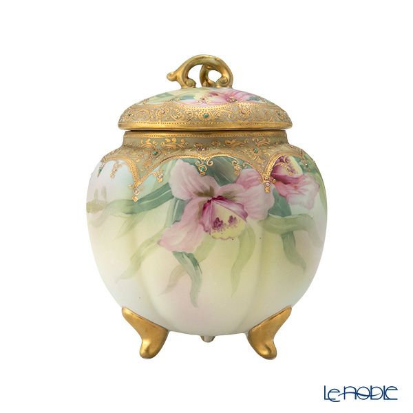 【1点限り】オールドノリタケ 艶消し 金盛ジュール カトレア文 小物入れ／菓子入れ 蓋物