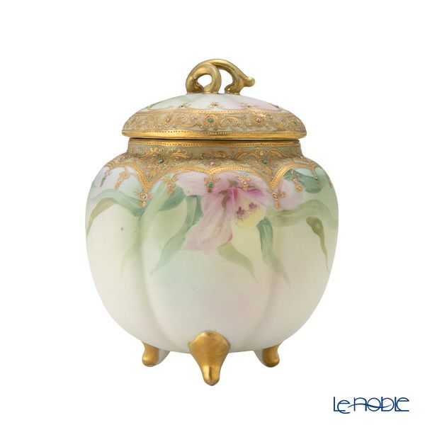 【1点限り】オールドノリタケ 艶消し 金盛ジュール カトレア文 小物入れ／菓子入れ 蓋物