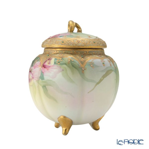 【1点限り】オールドノリタケ 艶消し 金盛ジュール カトレア文 小物入れ／菓子入れ 蓋物