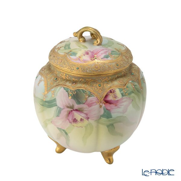 【1点限り】オールドノリタケ 艶消し 金盛ジュール カトレア文 小物入れ／菓子入れ 蓋物