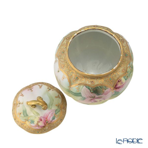 【1点限り】オールドノリタケ 艶消し 金盛ジュール カトレア文 小物入れ／菓子入れ 蓋物