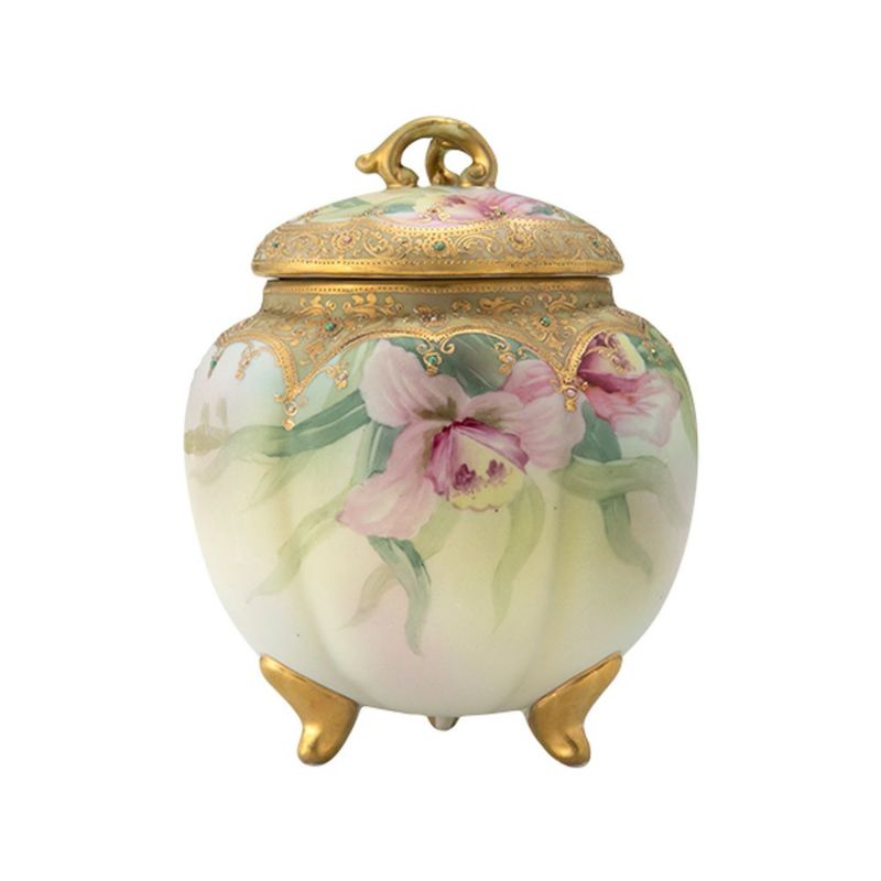 【1点限り】オールドノリタケ 艶消し 金盛ジュール カトレア文 小物入れ／菓子入れ 蓋物