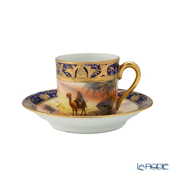 【1点限り】オールドノリタケ 金盛コバルト マンオンキャメル文 デミタスセット 6客揃え 17pcs