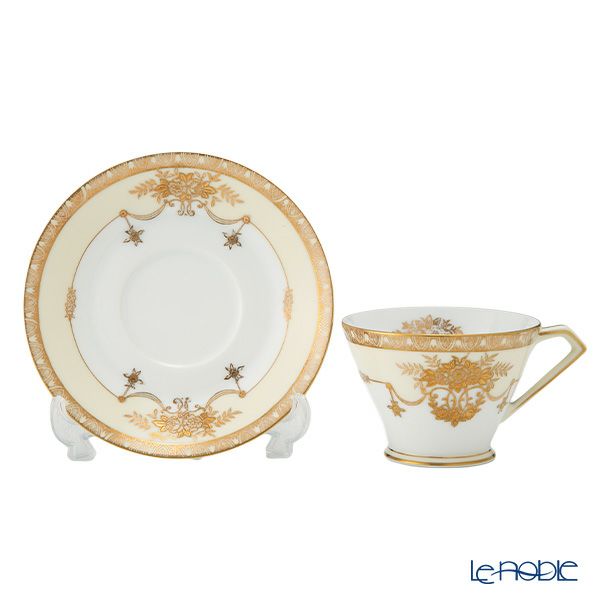 【1点限り】オールドノリタケ 金彩盛り 転写花模様 ティーセット ペア 8pcs