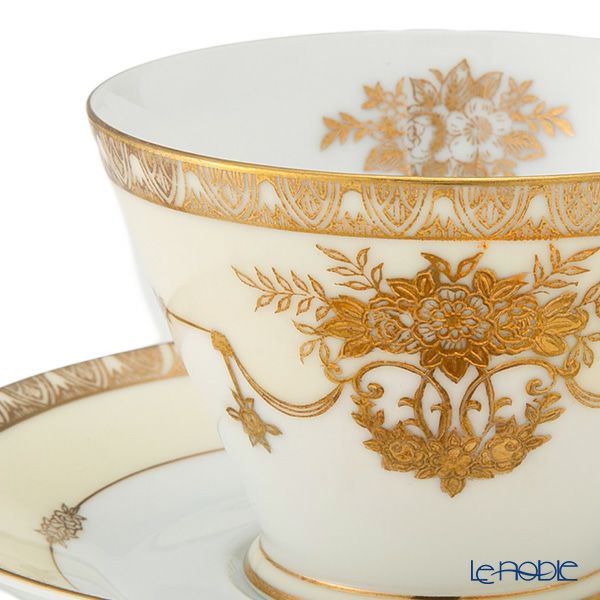 【1点限り】オールドノリタケ 金彩盛り 転写花模様 ティーセット ペア 8pcs