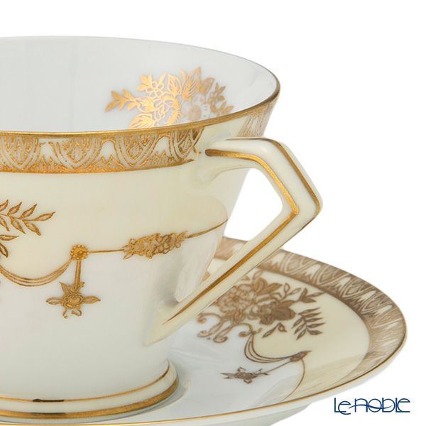 【1点限り】オールドノリタケ 金彩盛り 転写花模様 ティーセット ペア 8pcs
