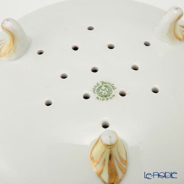 【1点限り】オールドノリタケ 金点盛り 花文帯 サラダボウル＆受け皿 3つ足付 花型