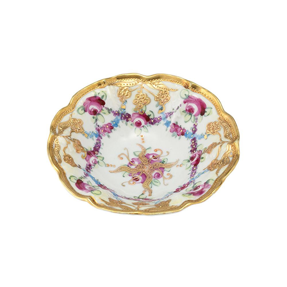 【1点限り】オールドノリタケ 金点盛り 小薔薇 葡萄文 ミニボウル 花型