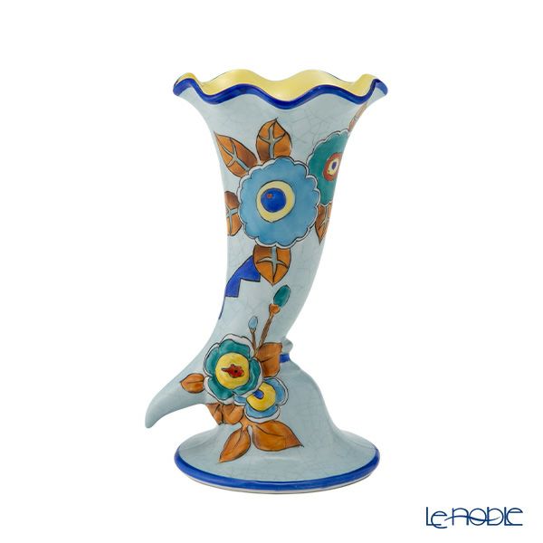 【1点限り】オールドノリタケ 青枠アールデコ 薔薇文 花瓶 ホーン型