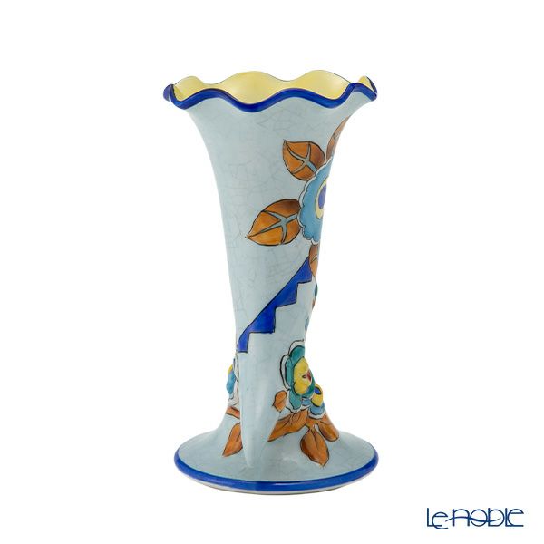 【1点限り】オールドノリタケ 青枠アールデコ 薔薇文 花瓶 ホーン型