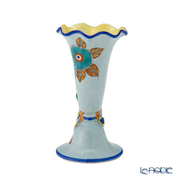 【1点限り】オールドノリタケ 青枠アールデコ 薔薇文 花瓶 ホーン型