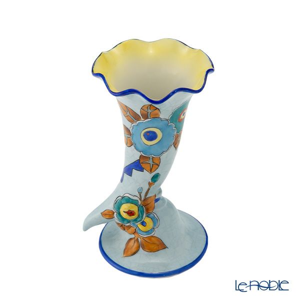 【1点限り】オールドノリタケ 青枠アールデコ 薔薇文 花瓶 ホーン型