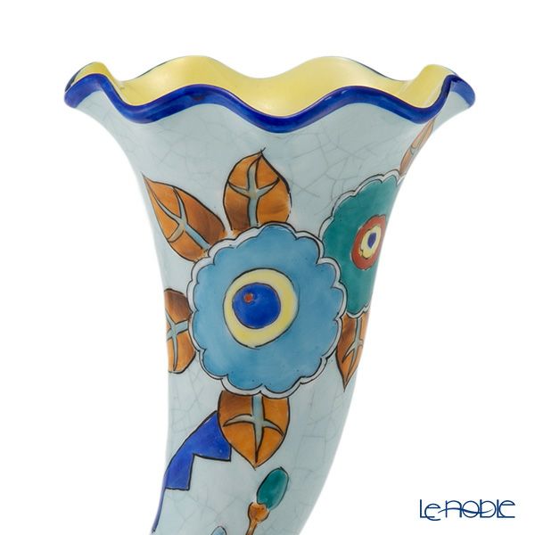 【1点限り】オールドノリタケ 青枠アールデコ 薔薇文 花瓶 ホーン型