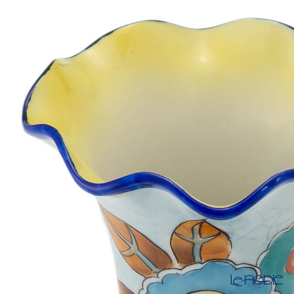 【1点限り】オールドノリタケ 青枠アールデコ 薔薇文 花瓶 ホーン型