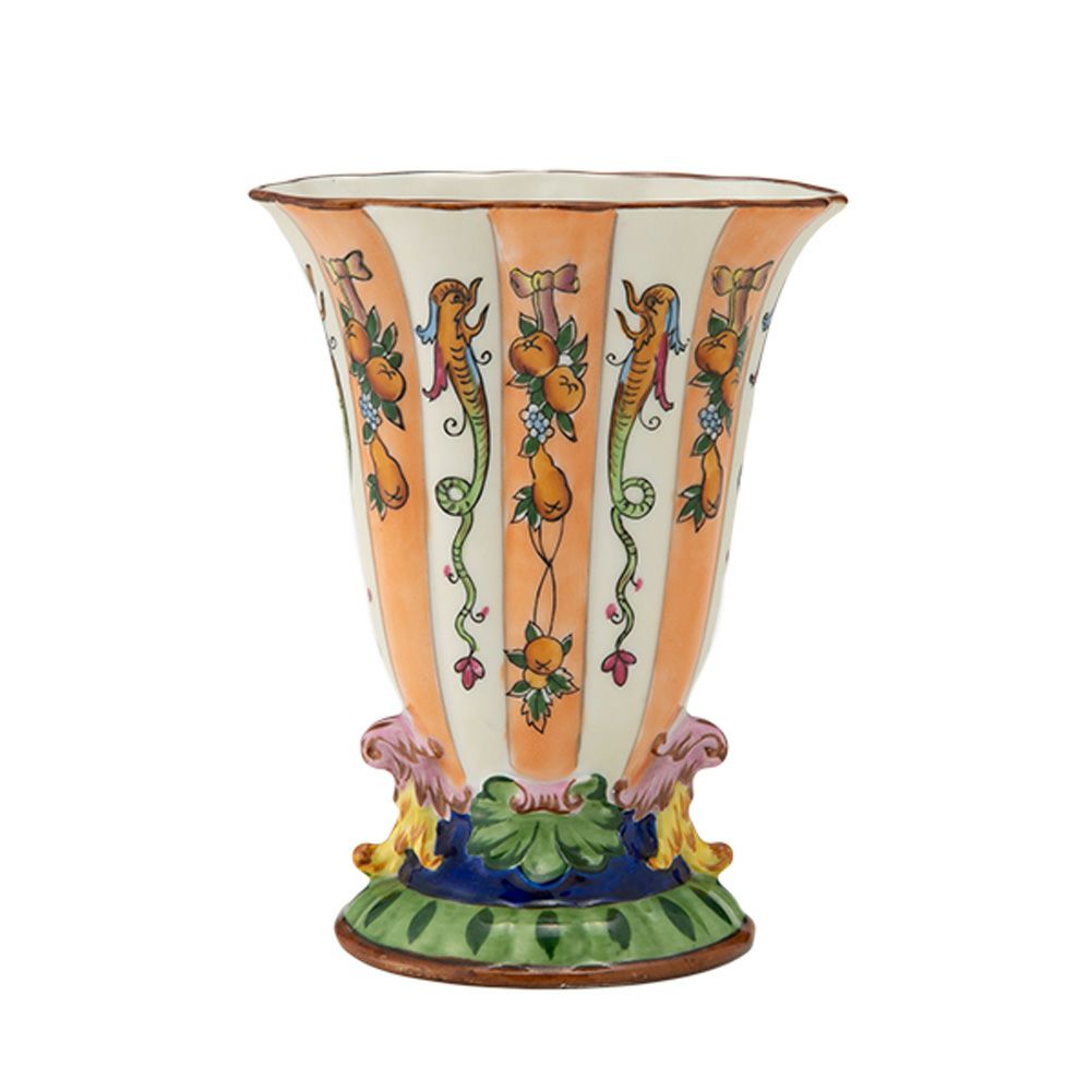 【1点限り】オールドノリタケ 茶枠アールデコ 竜フルーツ文 花瓶 花型