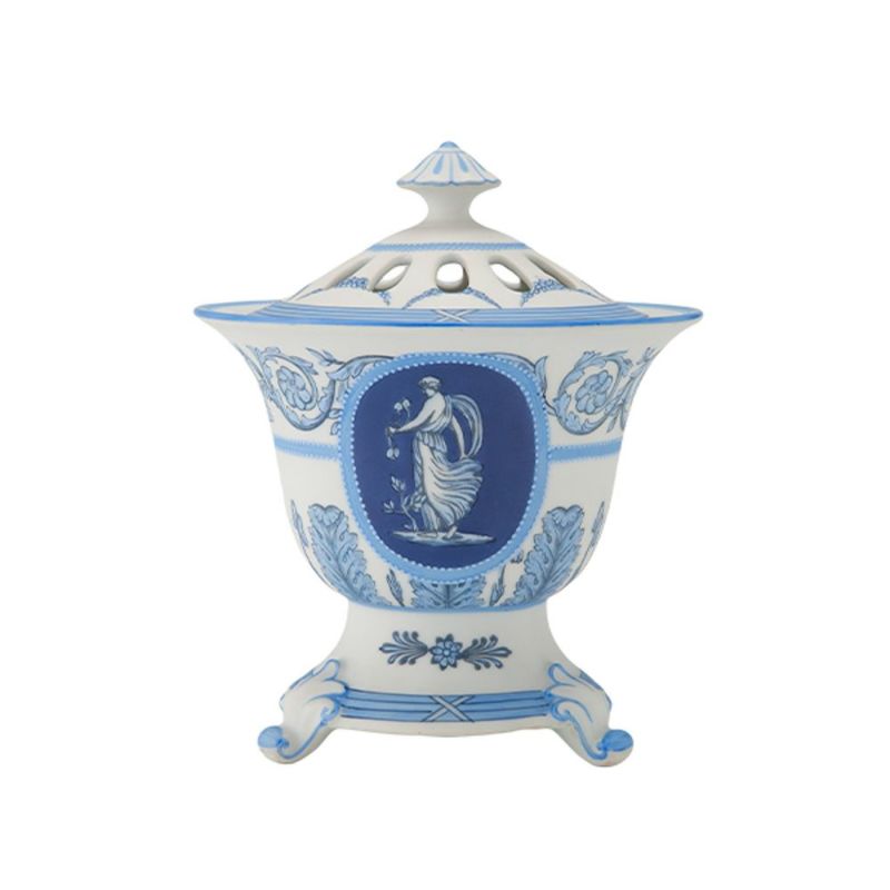 【1点限り】オールドノリタケ ウェッジウッド風 点盛り 窓絵女神文 小物入れ／ポプリ入れ 蓋付