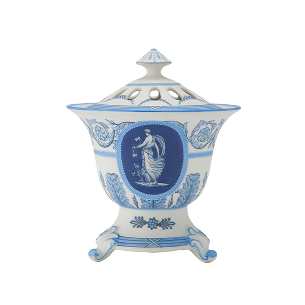 【1点限り】オールドノリタケ ウェッジウッド風 点盛り 窓絵女神文 小物入れ／ポプリ入れ 蓋付