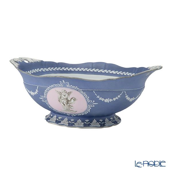 【1点限り】オールドノリタケ ウェッジウッド風泥しょう盛上窓絵天使文 オーバルボウル 両手付